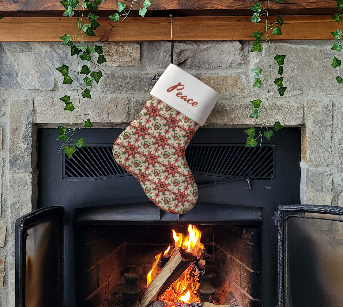 Poinsettia Flower Pattern with Peace Christmas Stocking