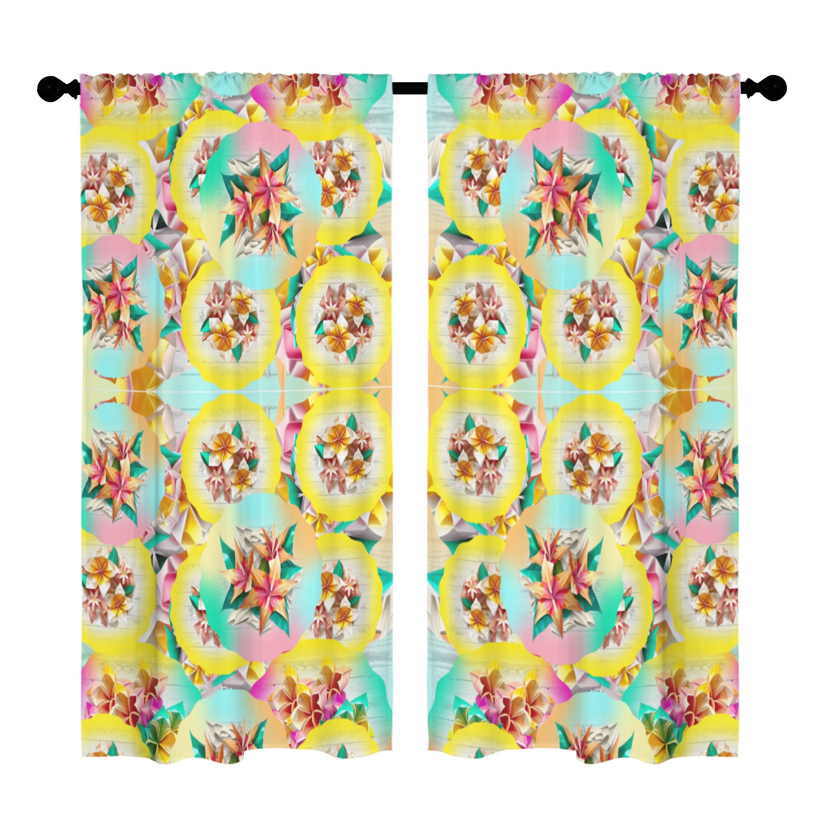 Circle Floral Pastel Pattern Floor-To-Ceiling Curtain 52x84inch | Ships from USA