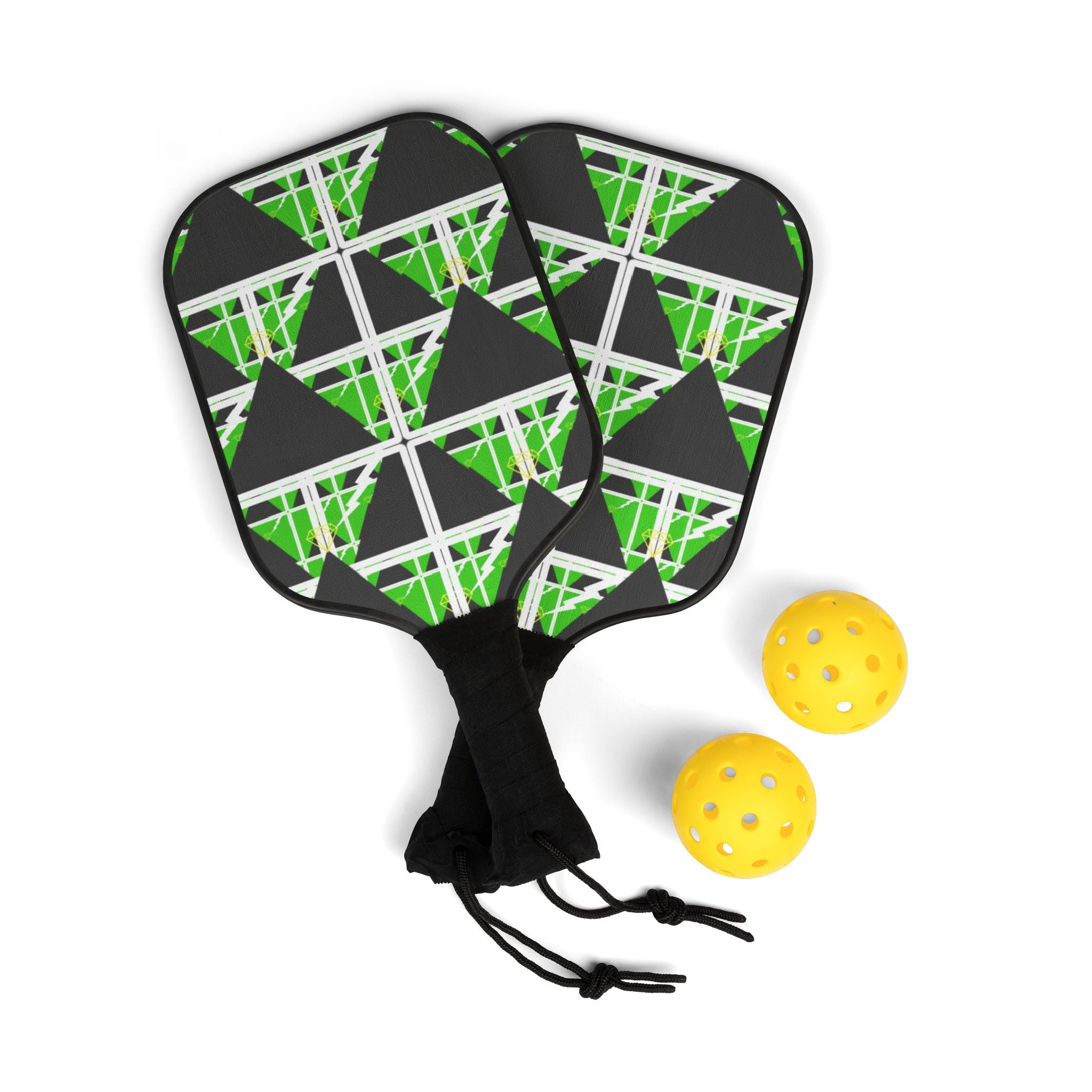 Green Triangle Pattern Pickleball Set