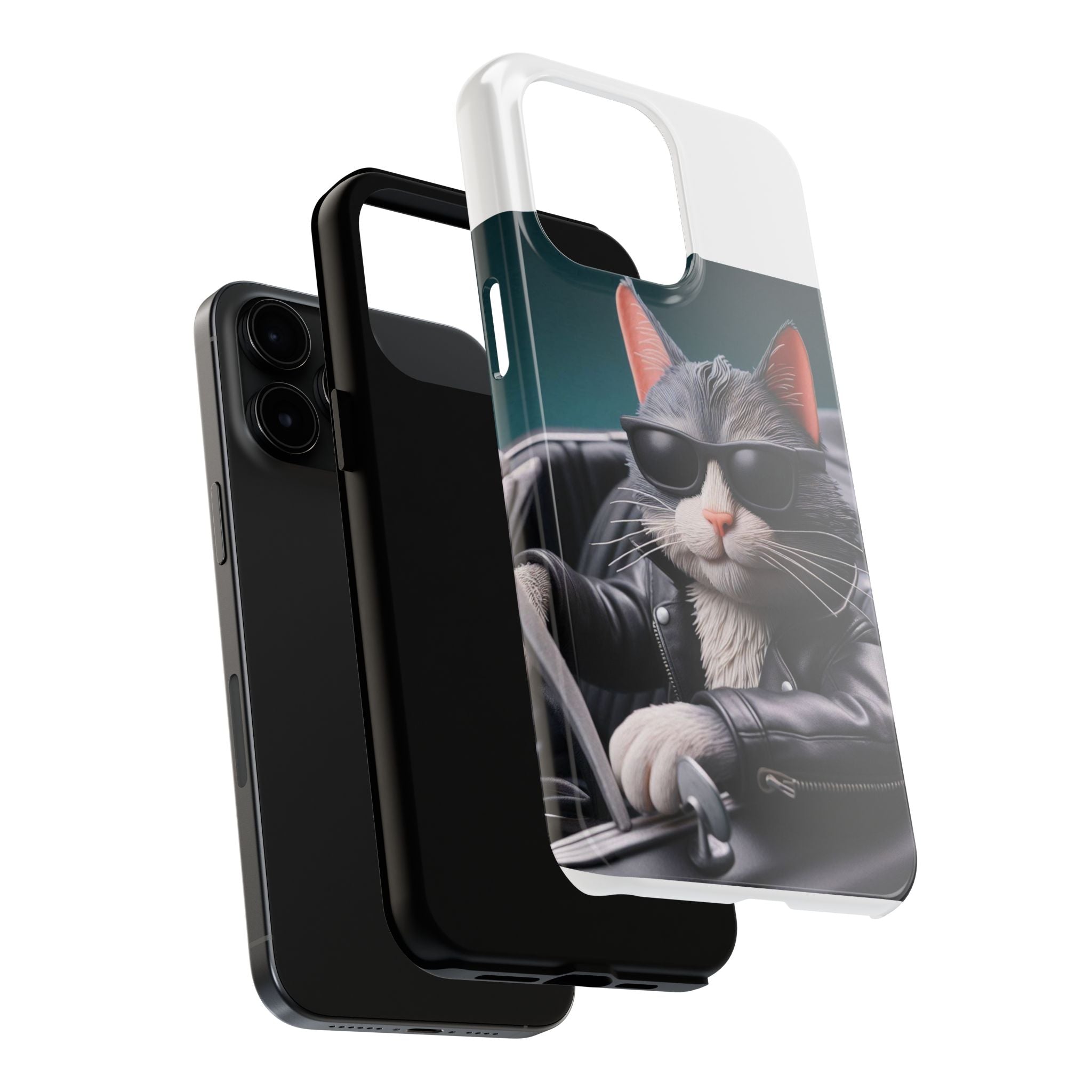 Cool Cat in Leather Jacket Driving Car Mobile Phone Case