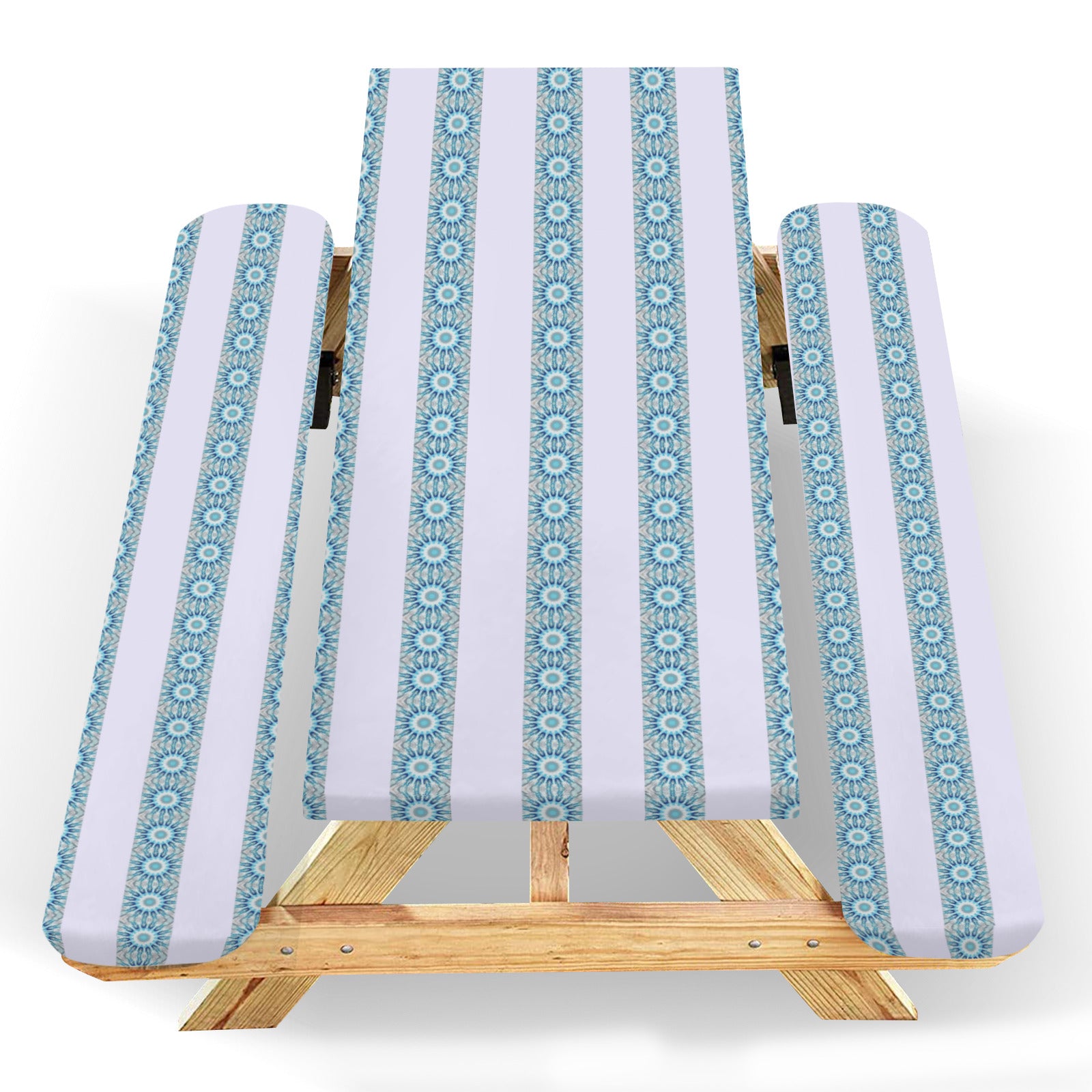 Green and White Stripes Picnic Table & Bench Covers Set 60