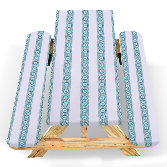 Green and White Stripes Picnic Table & Bench Covers Set 60"X30" | Ships from USA