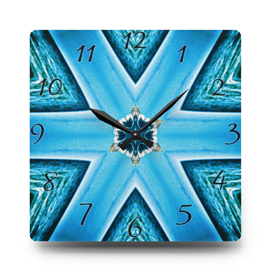 Horloge murale en acrylique à motif de diamant bleu