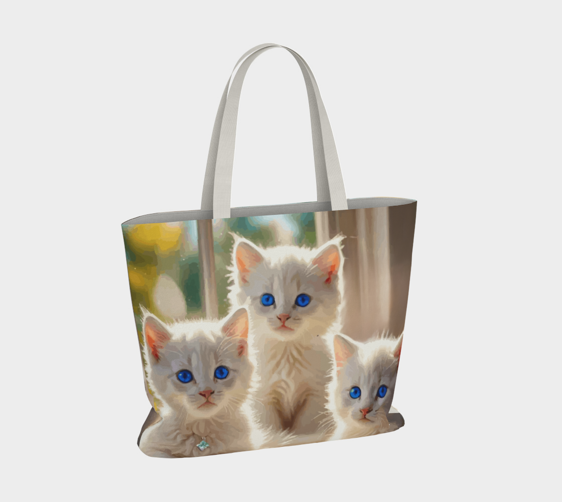 Blue Eyed White Kittens Oversized Canvas Tote Bag