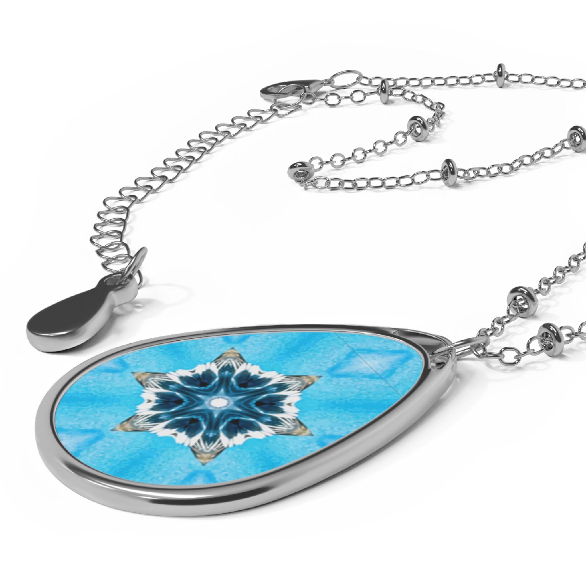 Blue Diamond Pattern Oval Necklace