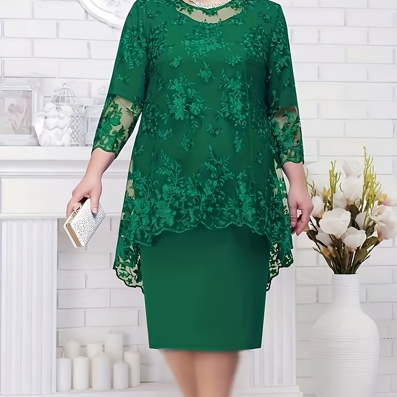 Women's Elegant Lace Two-Piece Evening Dress