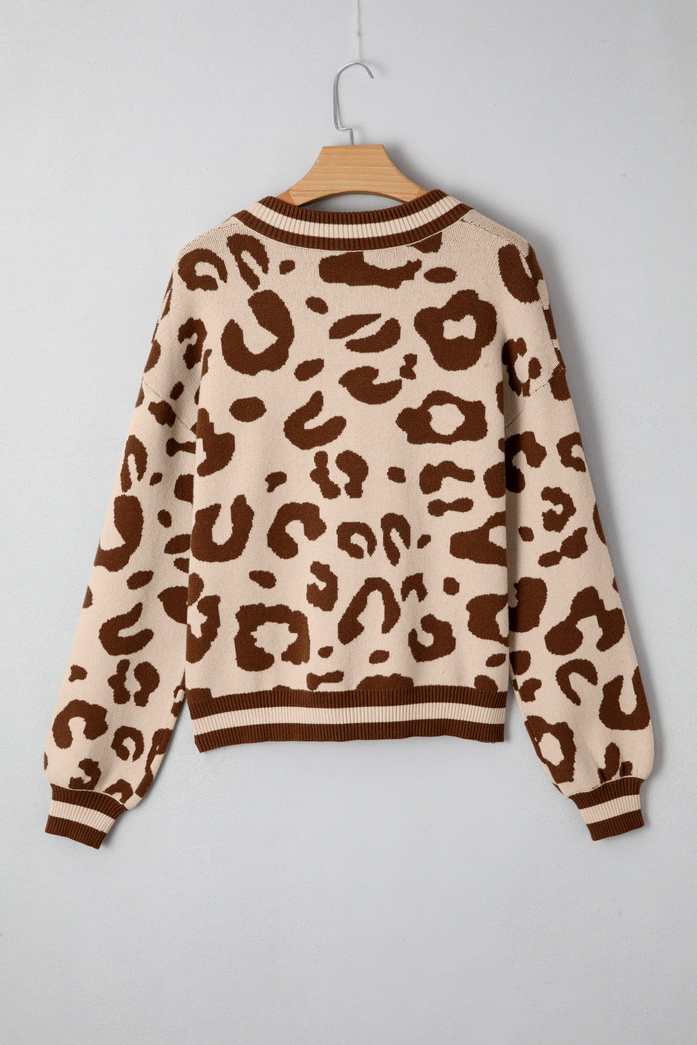Women's Leopard Print Knit V-Neck Sweater