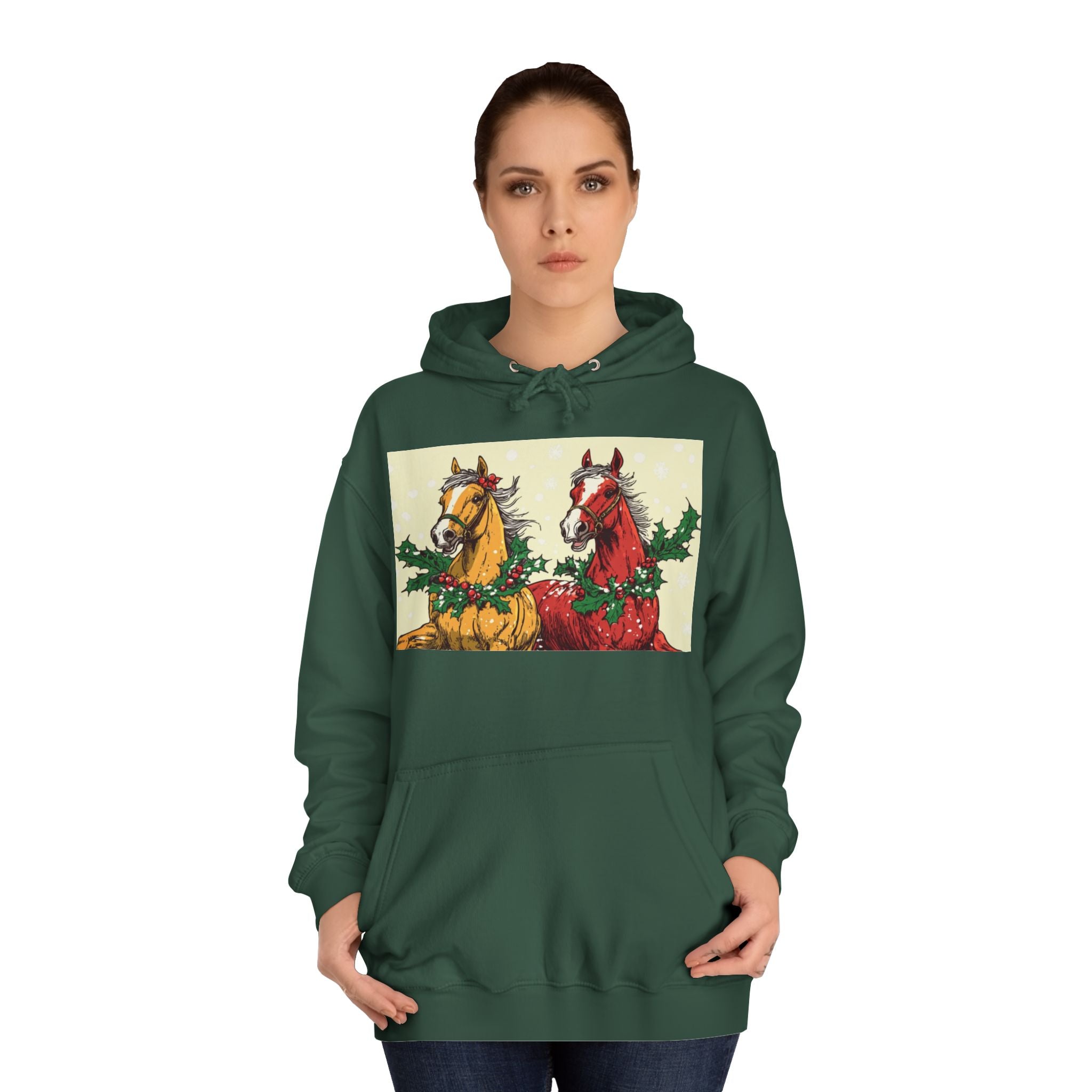 Christmas Horses Unisex College Hoodie