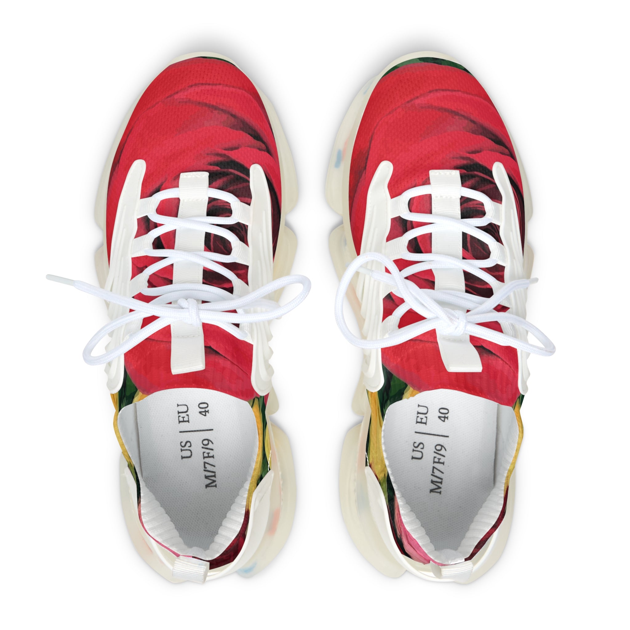 Women's Red and Yellow Roses Mesh Sneakers