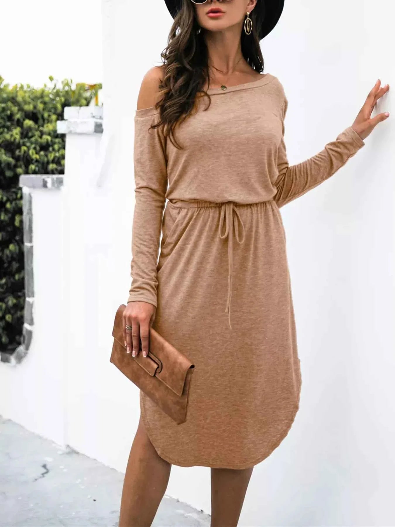 One-Shoulder Long Sleeve Asymmetrical Midi Dress