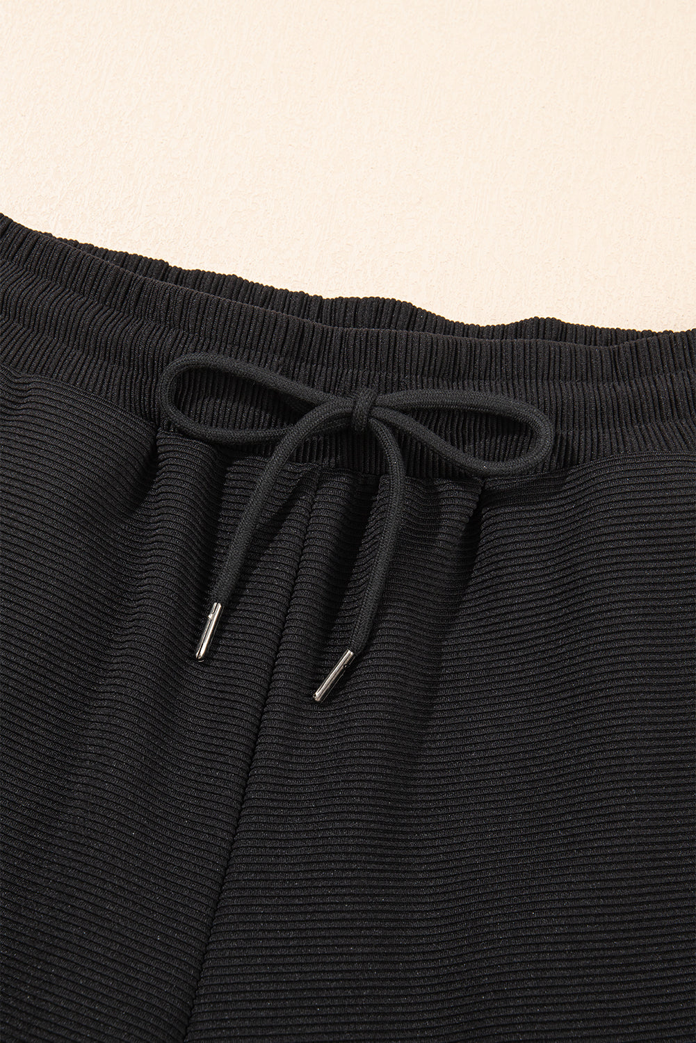 Black Textured Ruffle Sleeve Zipped Top and Wide Leg Pants Set