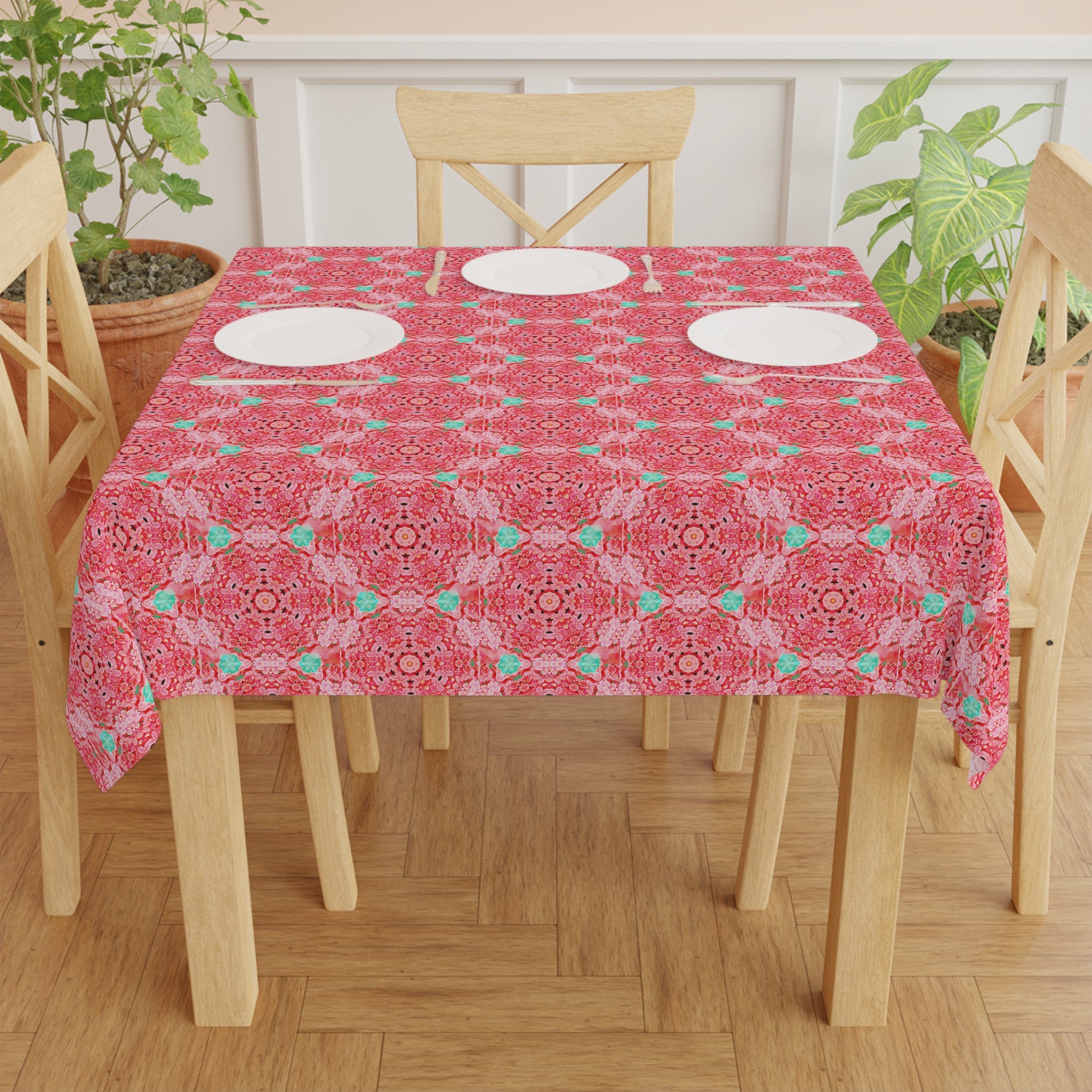 Pink and Green Floral Pattern Tablecloth - Shell Design Boutique