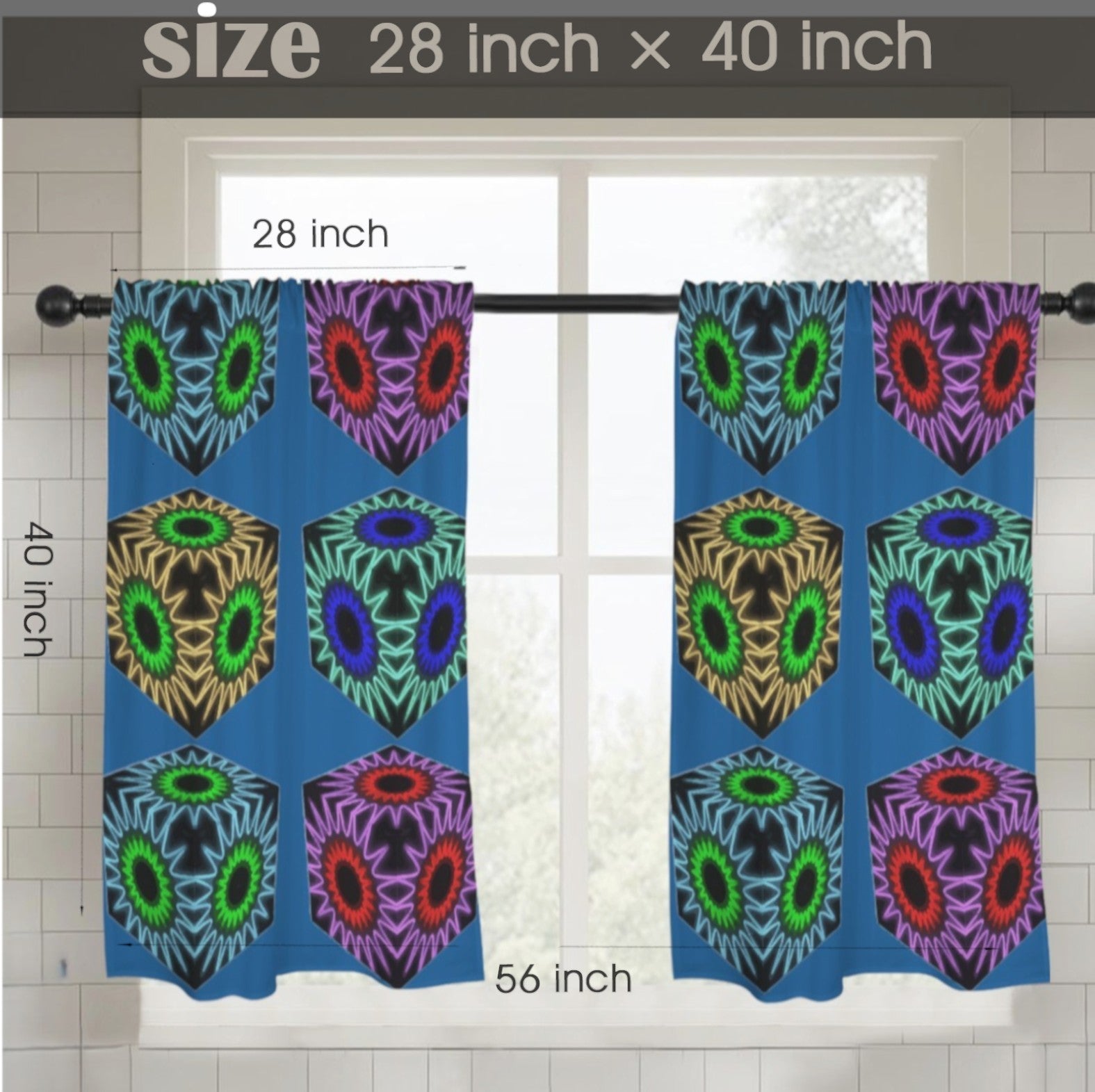 Colorful Cubes Blue Window Curtains - 5 Sizes Available