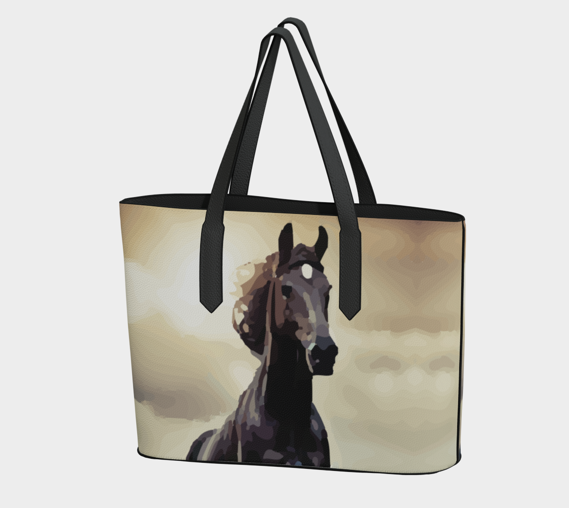 Wild Black Horse Large Vegan Leather Tote Bag