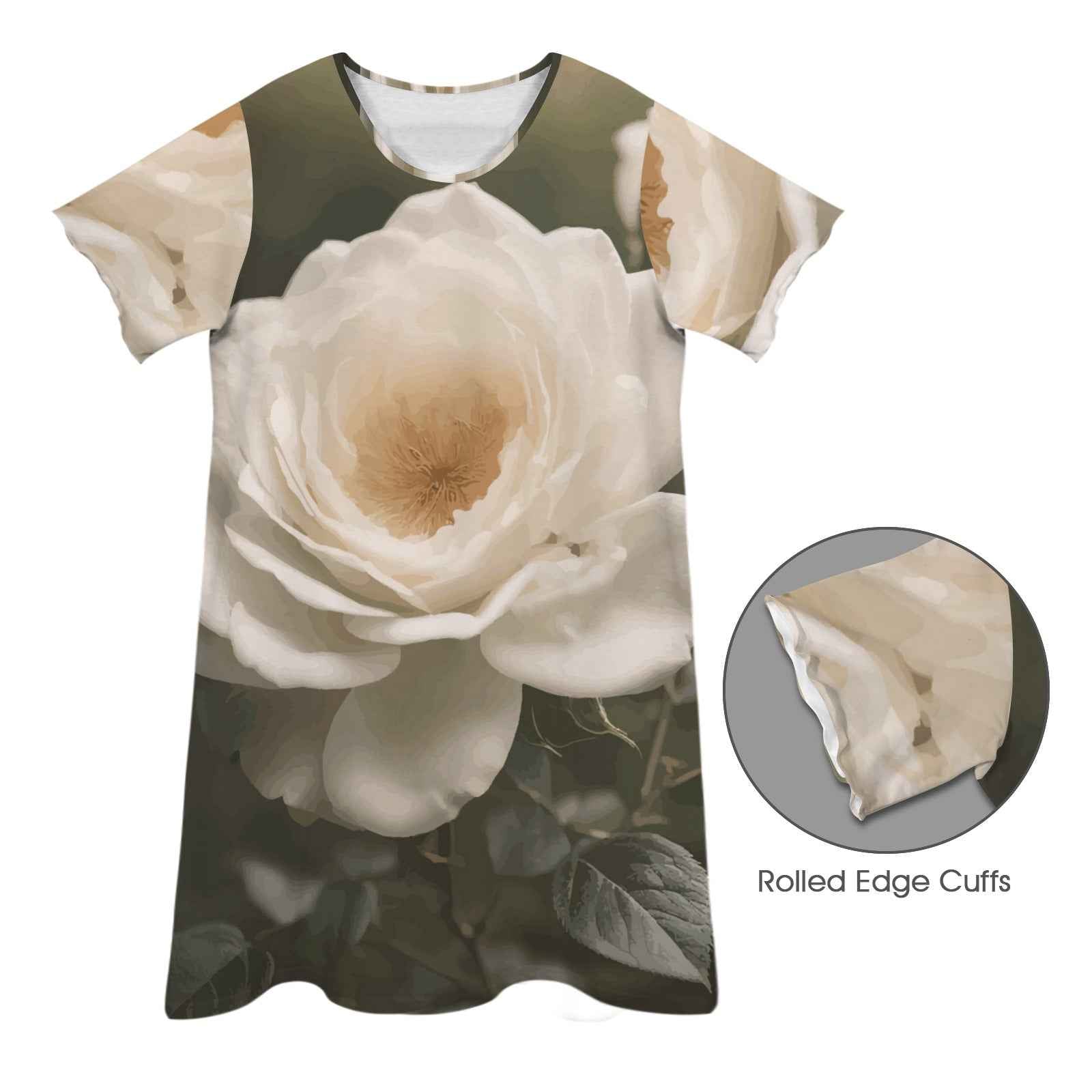 White Rose Women's Crew Neck Short Sleeve Dress (Model D76)