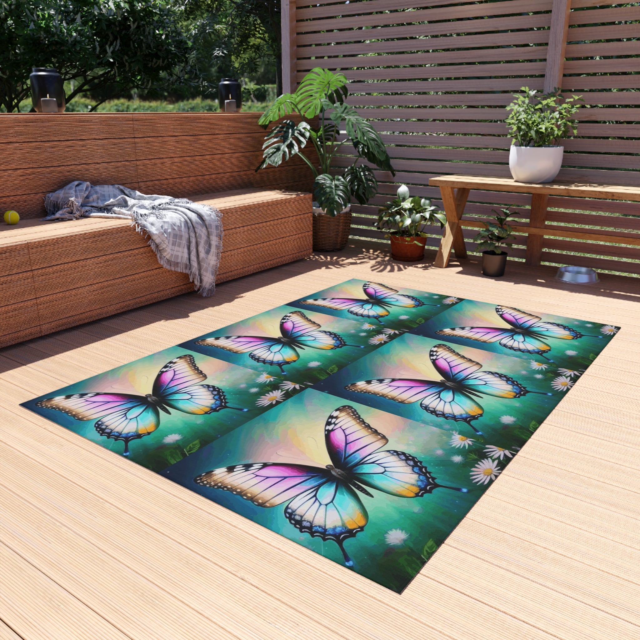 Magnifique tapis d'extérieur papillons et marguerites en 3 tailles différentes