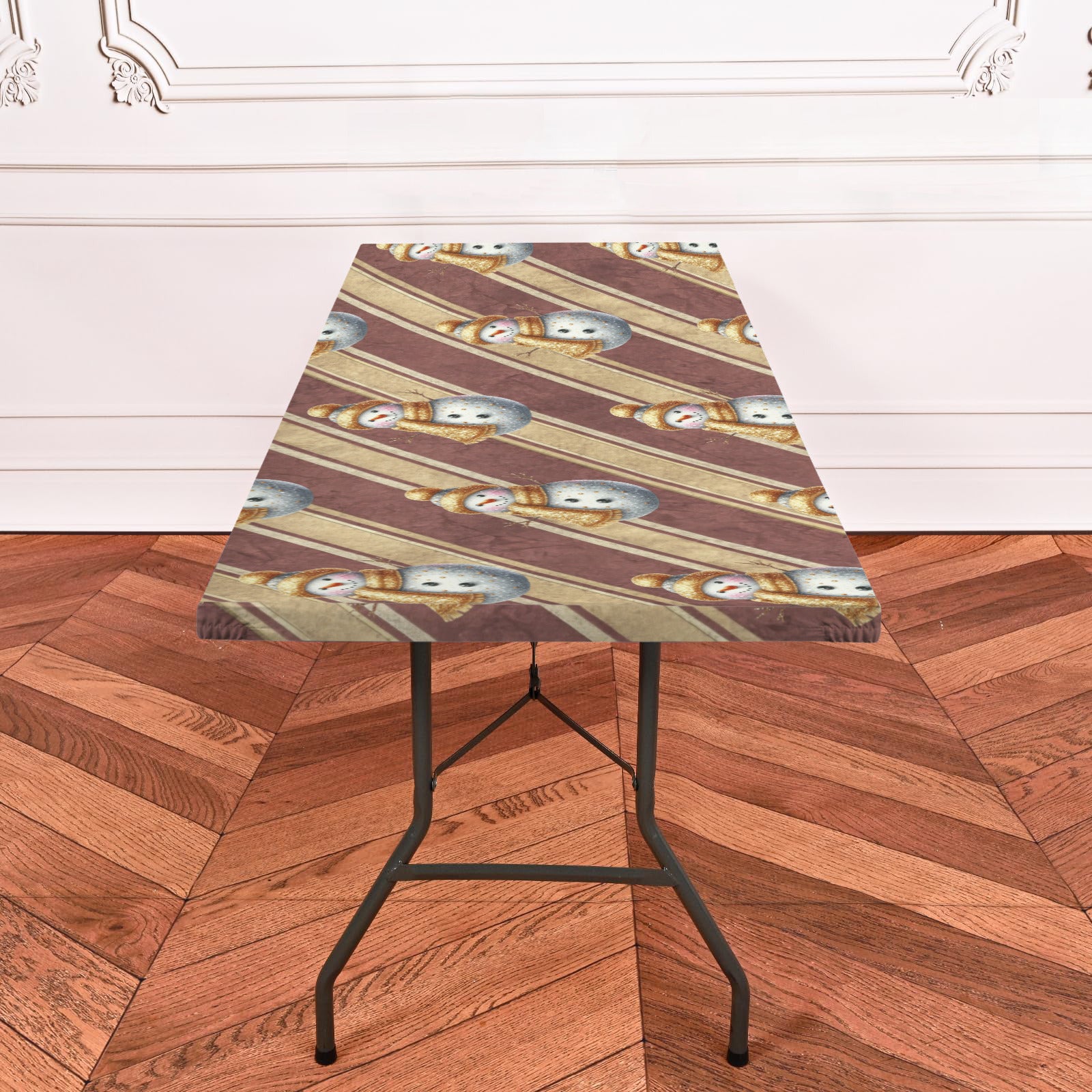 Sparkly Snowman on Red Stripes Elastic Fitted Tablecloth - 72