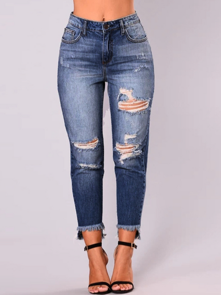 High Waisted Super Stretchy Fringe Hem Crop Jeans up to 2XL - Shell Design Boutique