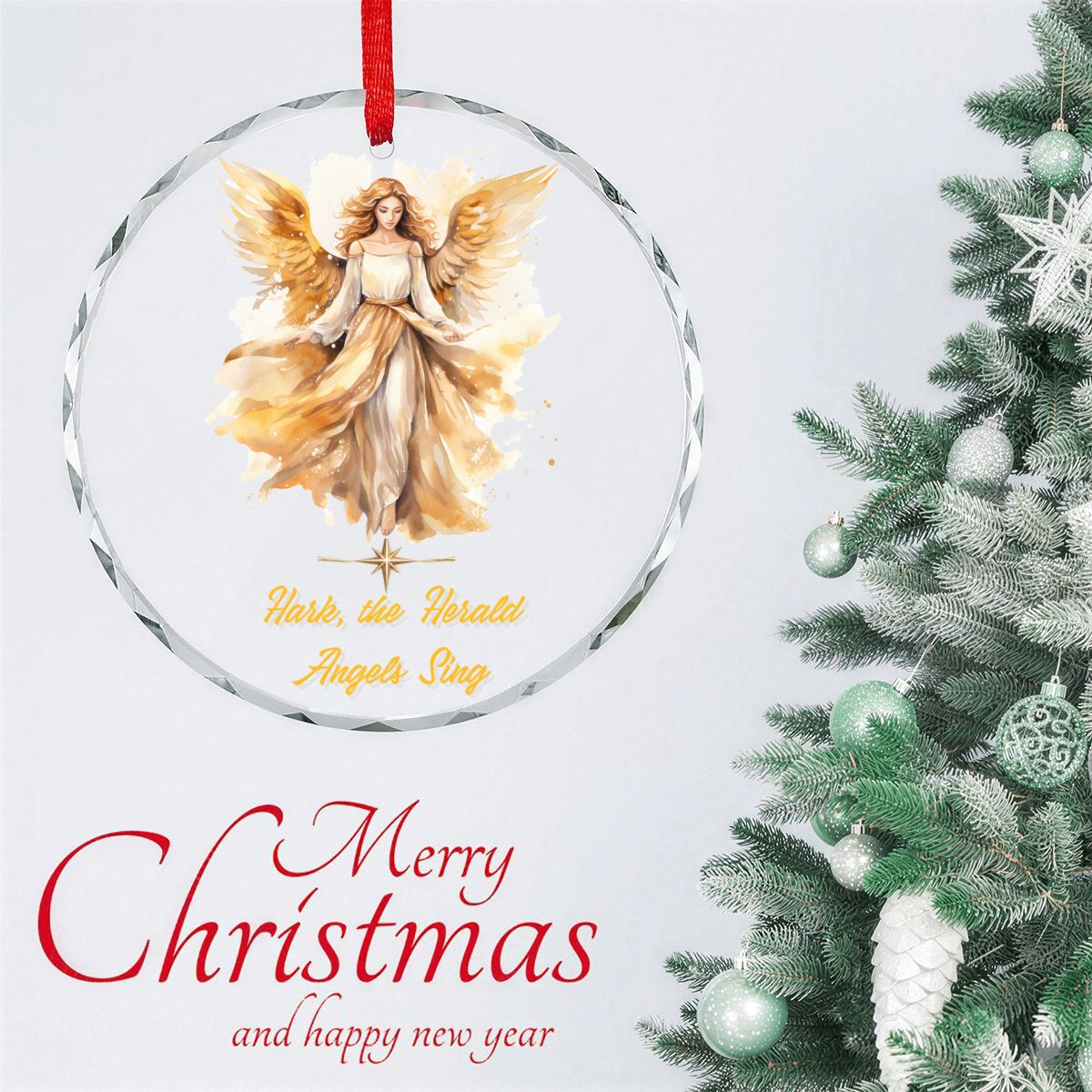 Hark the Herald Angel Sings Round Glass Christmas Ornament (Made in USA)