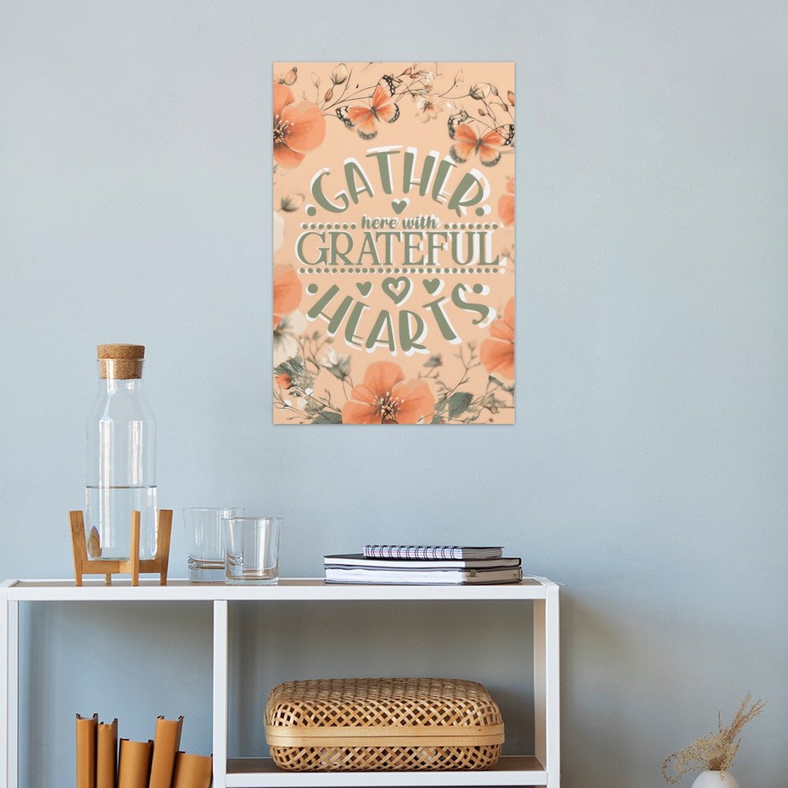 Gather Here with Grateful Hearts Orange Decorative Canvas Hanging Poster Unframed