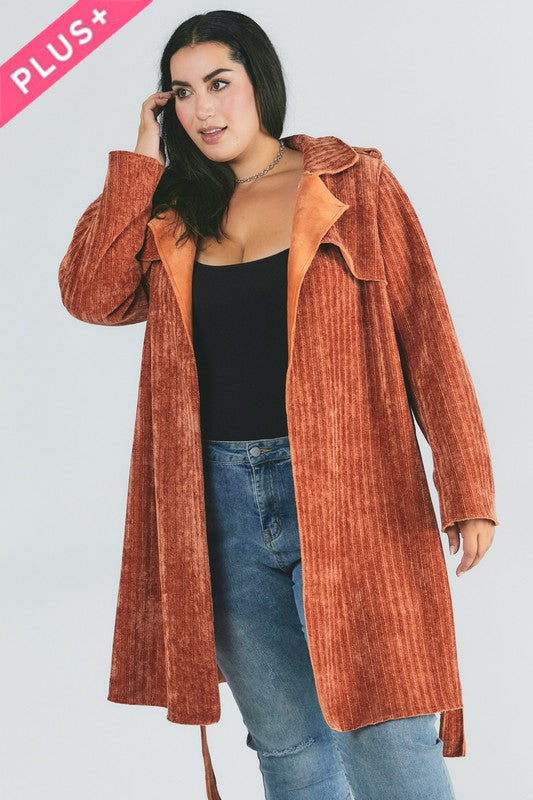 Women's Plus Size Solid Belted Coat