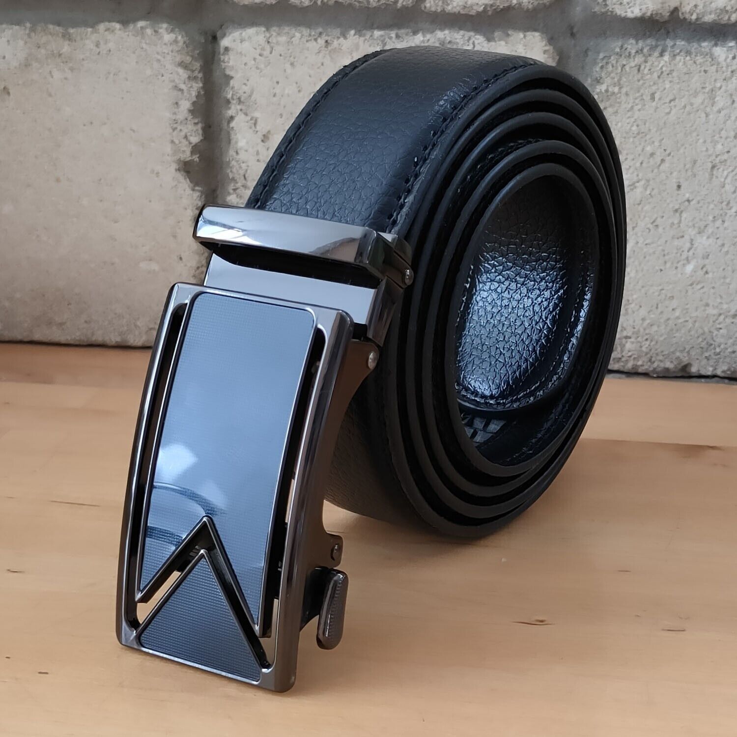 Men's Ratchet PU Leather Belt With Slide Buckle