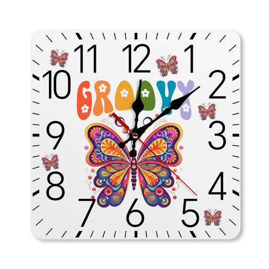 Groovy Butterfly Square Wall Clock with Numbers - Made in the USA