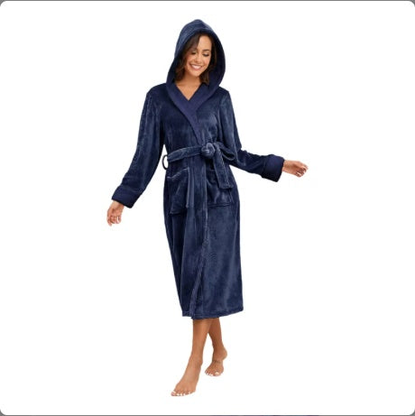 Plush Oversized Winter Soft Long Flannel Bathrobe With Hood