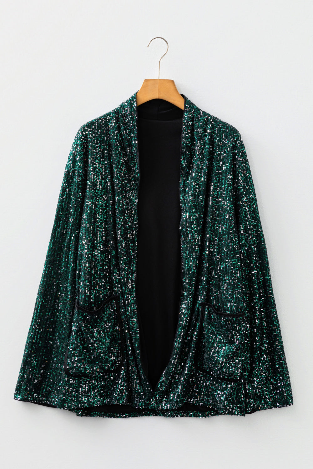 Christmas Sequin Green Open Front Long Sleeve Cardigan