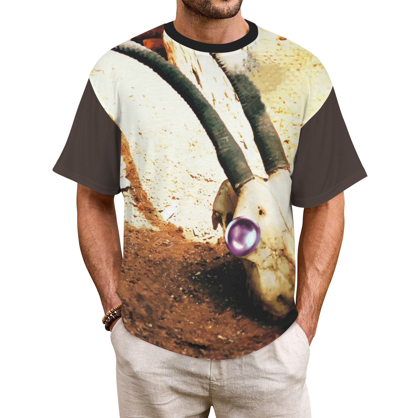 Skull with Jewel Eye Men's All Over Print Ribbed Collar T-Shirt (Model T94)