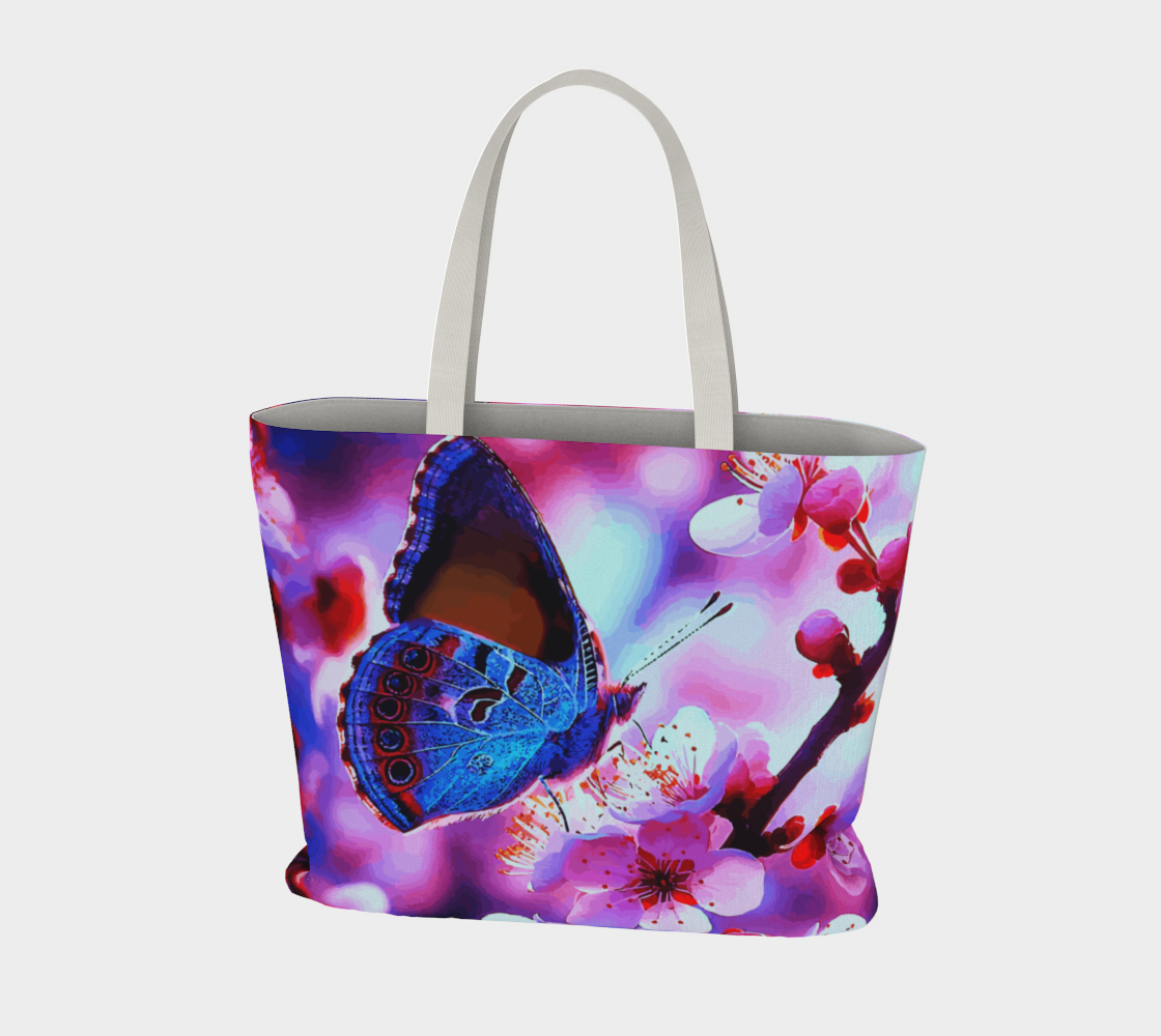 Butterfly with Cherry Blossoms Oversized Canvas Tote Bag