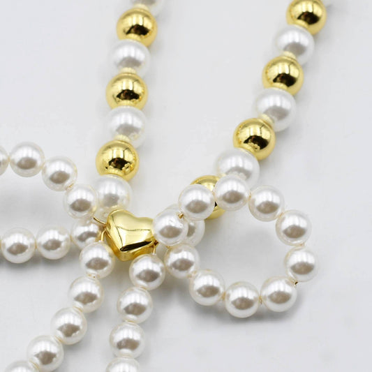 Audrey Bow gold and pearl necklace -clearance