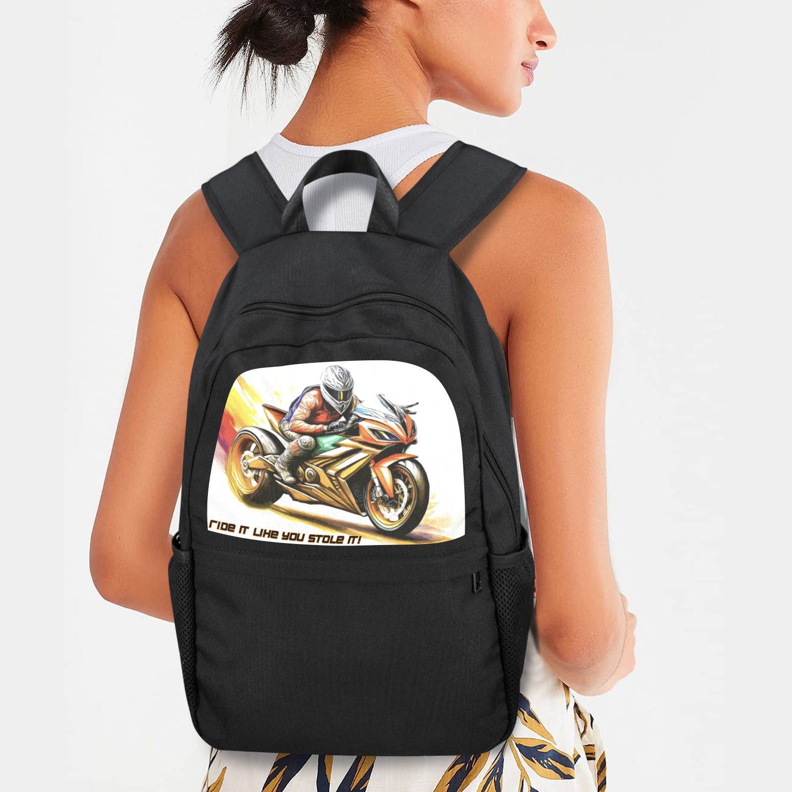 Racing Motorbike Casual Backpack (Upper Part Printing) (Model 1753)