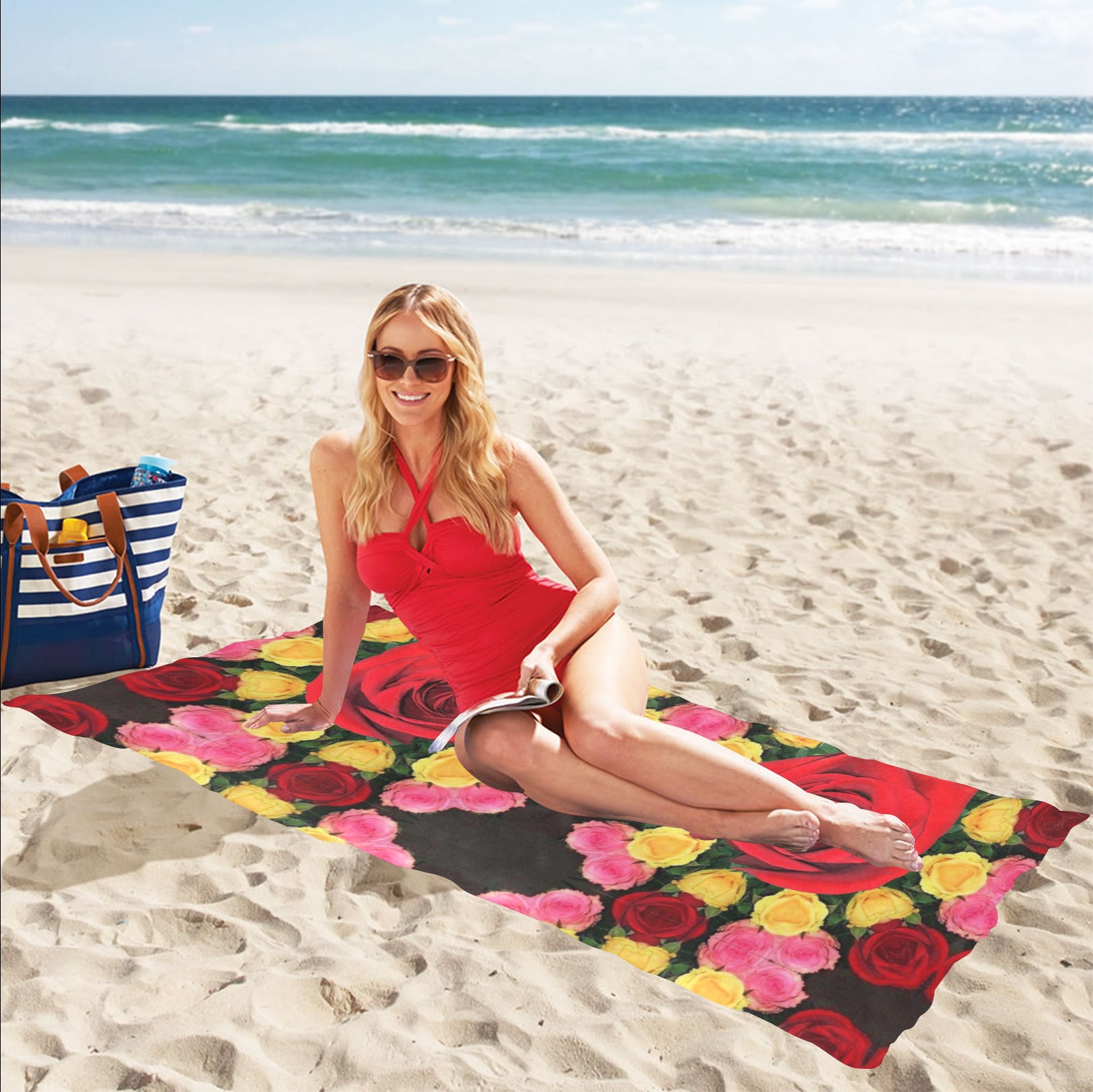 Red and Yellow Roses Beach Towel 32