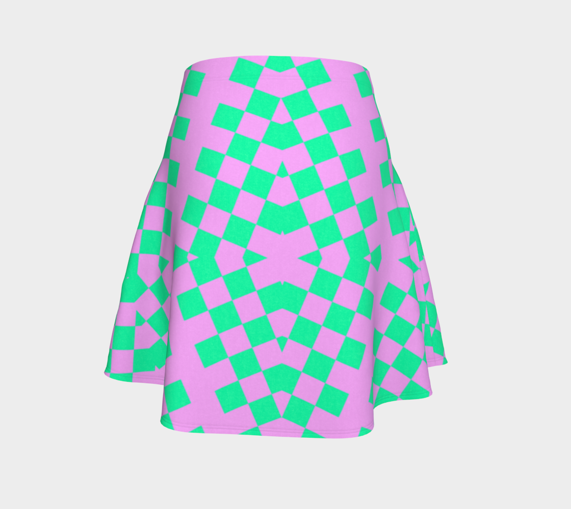 Neon Green Checkered Design Short Flared Skirt