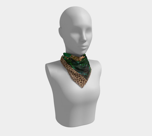 Tall Giraffe on Greenery Square Scarf