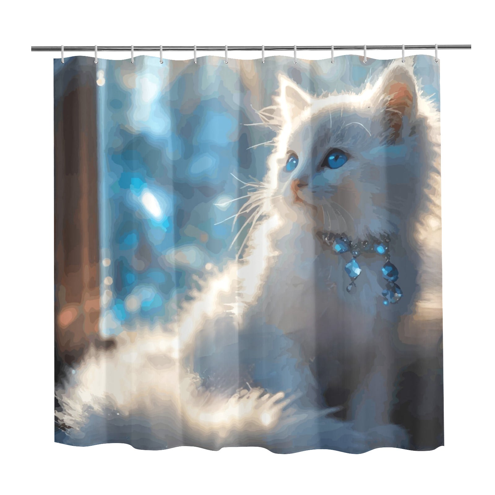 Fluffy White Kitten Printed Shower Curtain (72