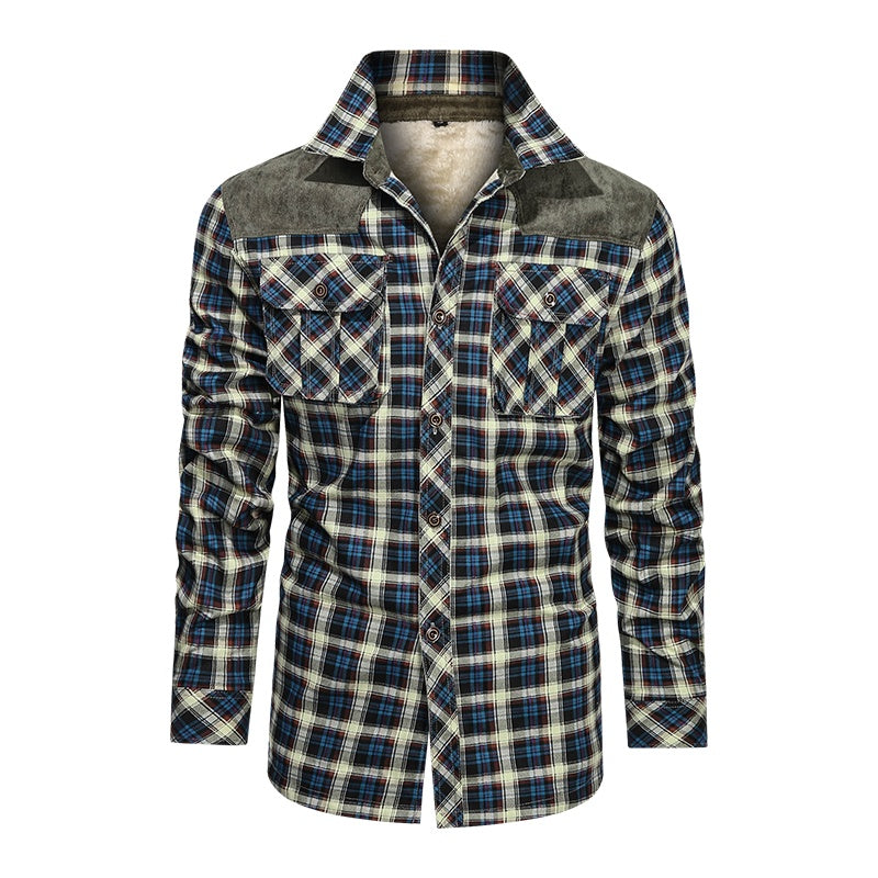 Men's Thick Fleece Casual Fit Warm Plaid Jacket