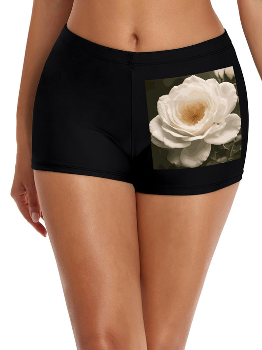 White Rose Boxer Brief Boyshorts for Women (Front Printing)
