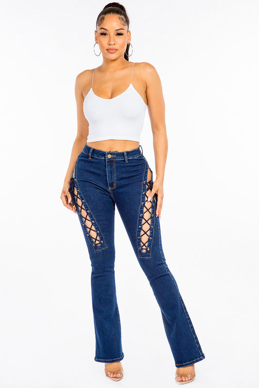 Women's American Bazi High Rise Lace Up Jeans Pants