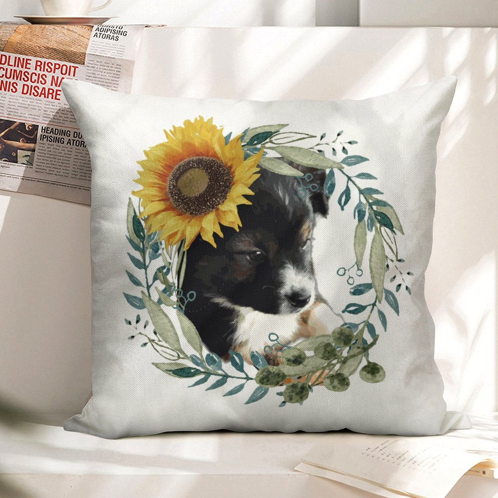 Cute Black Puppy Linen Pillowcase - 18