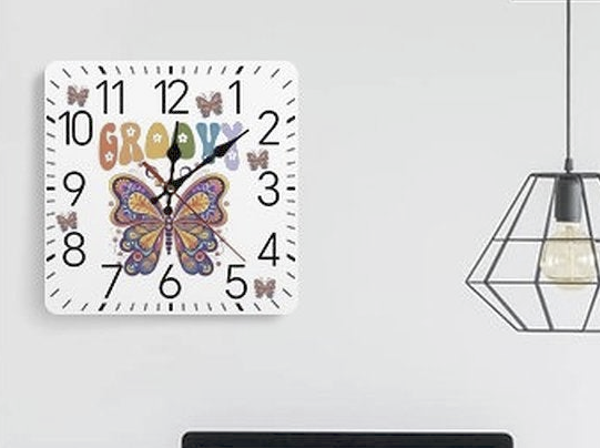 Groovy Butterfly Square Wall Clock with Numbers - Made in the USA
