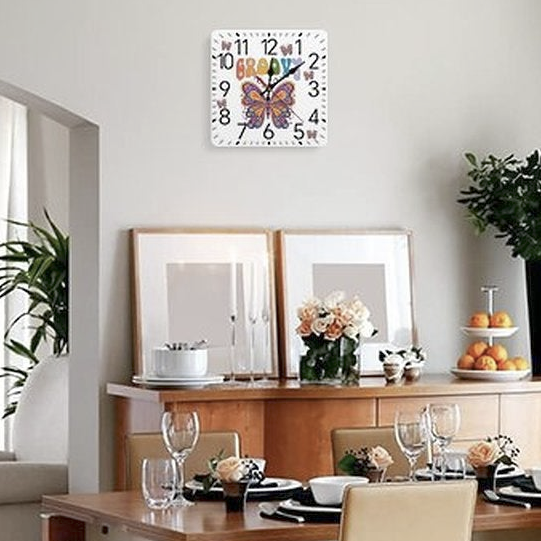 Groovy Butterfly Square Wall Clock with Numbers - Made in the USA