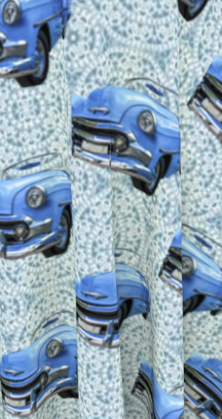 Skirt with blue car pattern on a light gray background