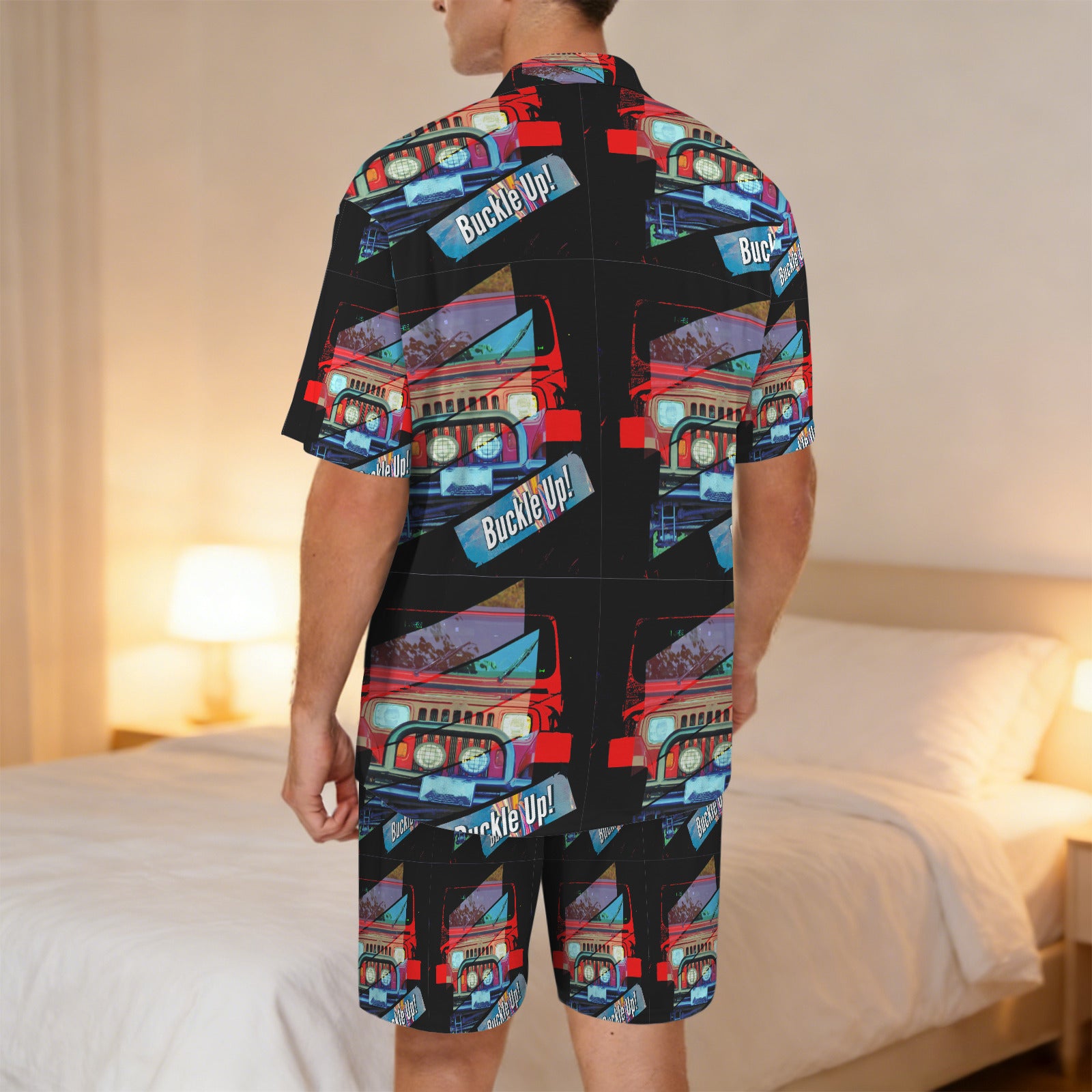 Men's Buckle Up 4-wheel Drive V-neck Short Pajama Set (Made in USA)