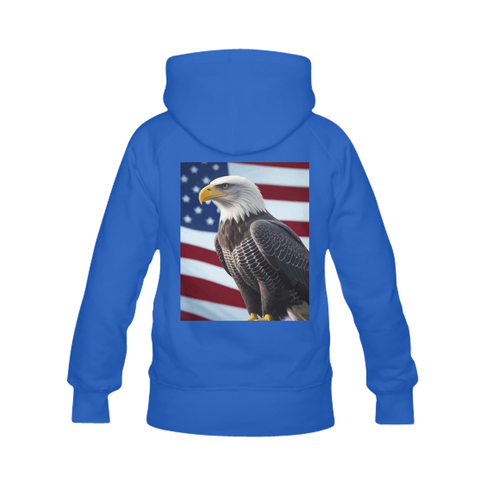 Men's Bald Eagle with US Flag Classic Hoodie with Printing on Back (Made in USA)