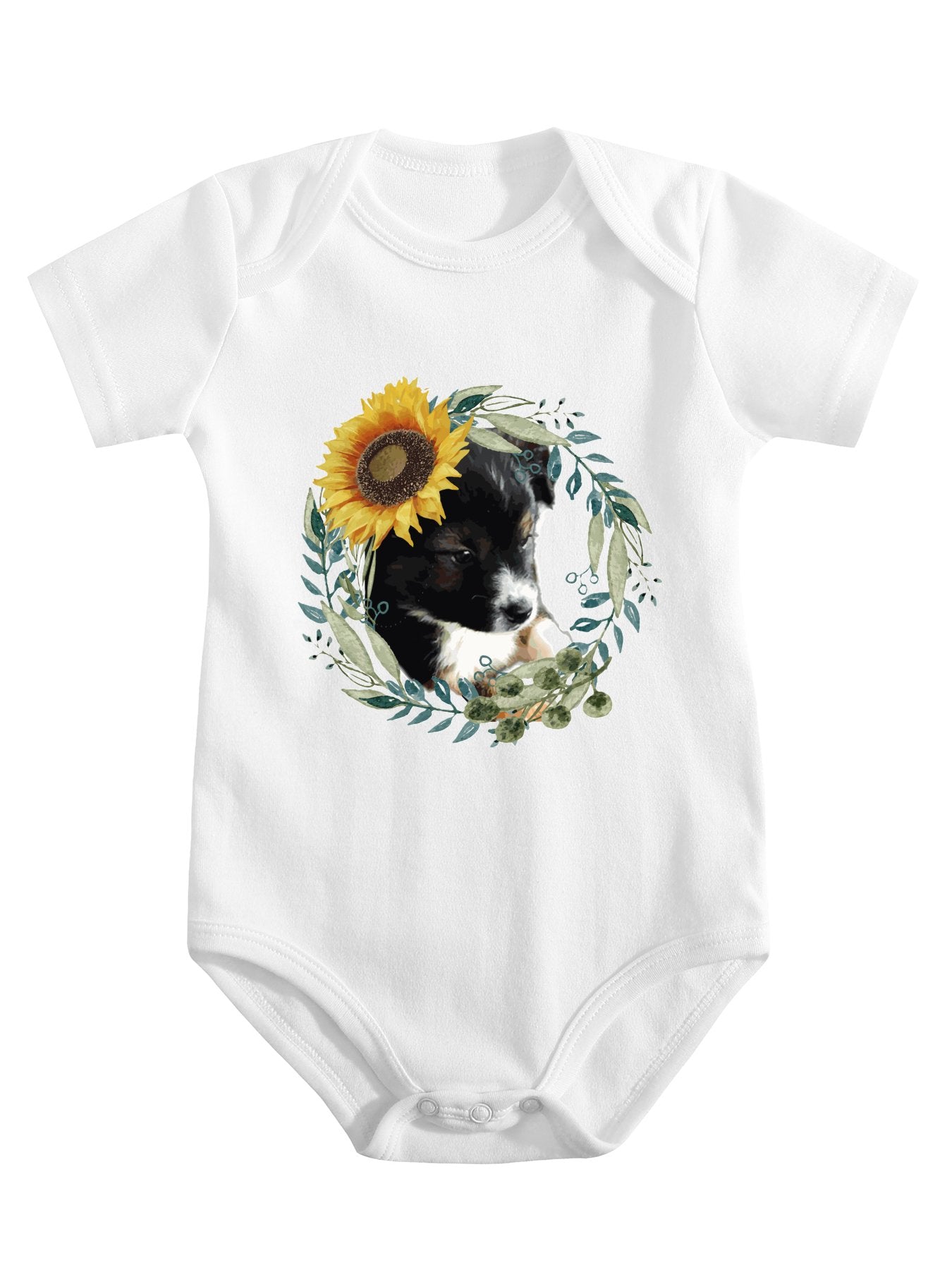Cute Black Puppy Unisex Cotton Short Sleeve Baby Romper