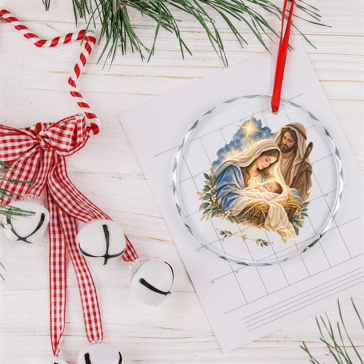 O Holy Night Baby Jesus Round Glass Christmas Ornament (Made in USA)