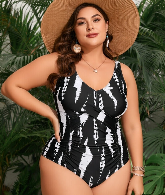 Women's Plus Size Black Criss Cross One-piece Casual Swimsuit