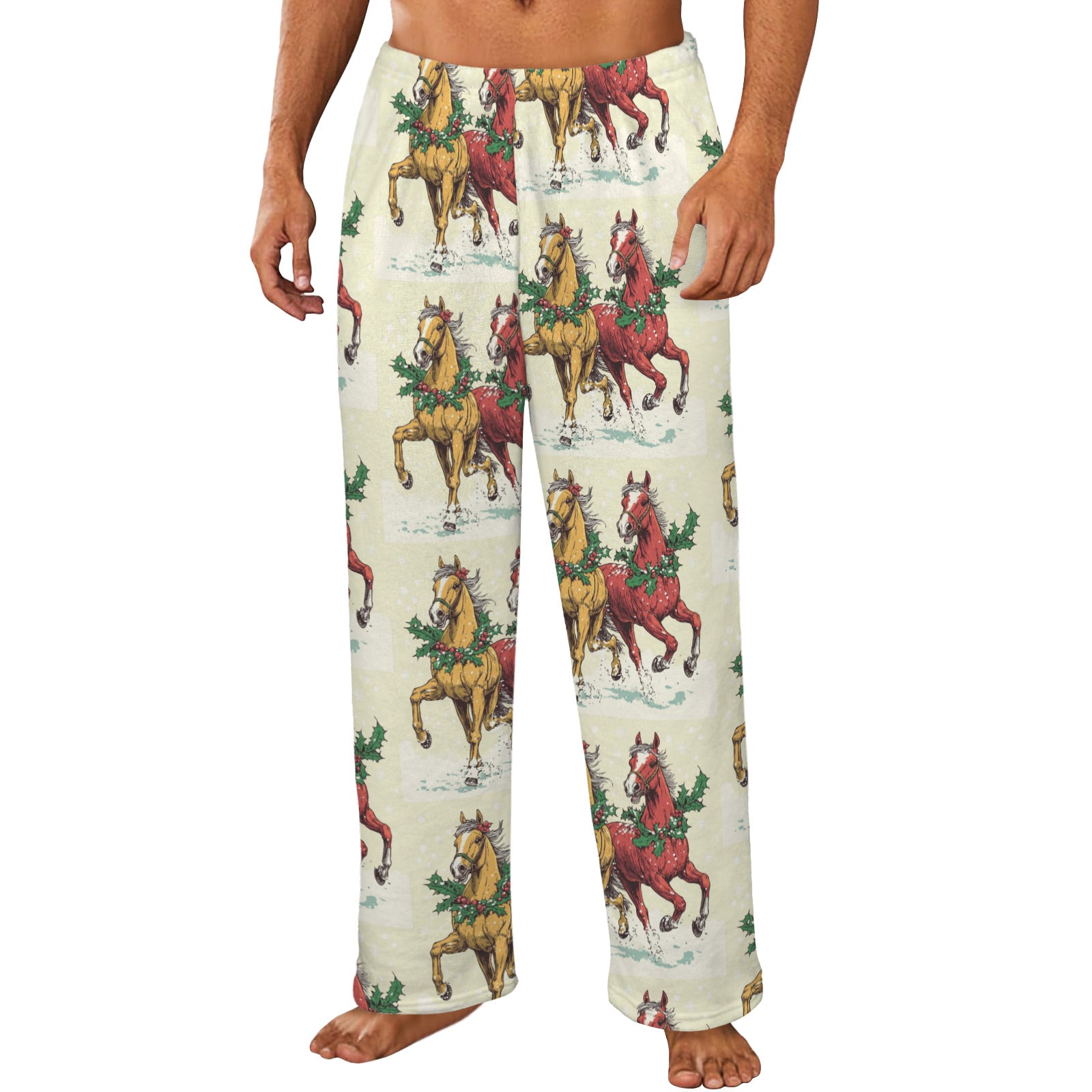 Horses at Christmas Men's Flannel Pajama Trousers (Model Sets 02)(Made in Queens)
